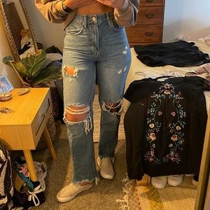 Urban Outfitters BDG High-Rise Baggy Ripped Frayed Denim Jeans, Size 27